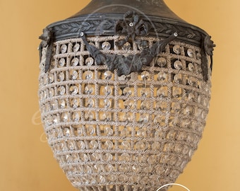 French European Brass chandelier pendant Basket crystal teardrop