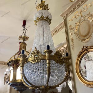 Grand Antique Empire Crystal Chandelier | Solid Brass Large French Ceiling Light | Vintage Palace Decor - 16 Bulbs
