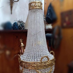 French Basket Empire Crystal Chandelier Brass