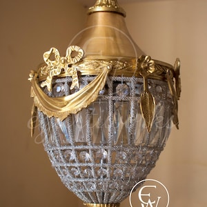Flush Mount French Accent Ceiling Crystal Chandelier | Gold Brass Elegance Pendant Light 18X10 in