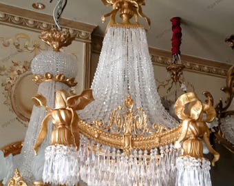 Large Vintage-Style Crystal Brass Chandelier – Opulent Baroque Elegance