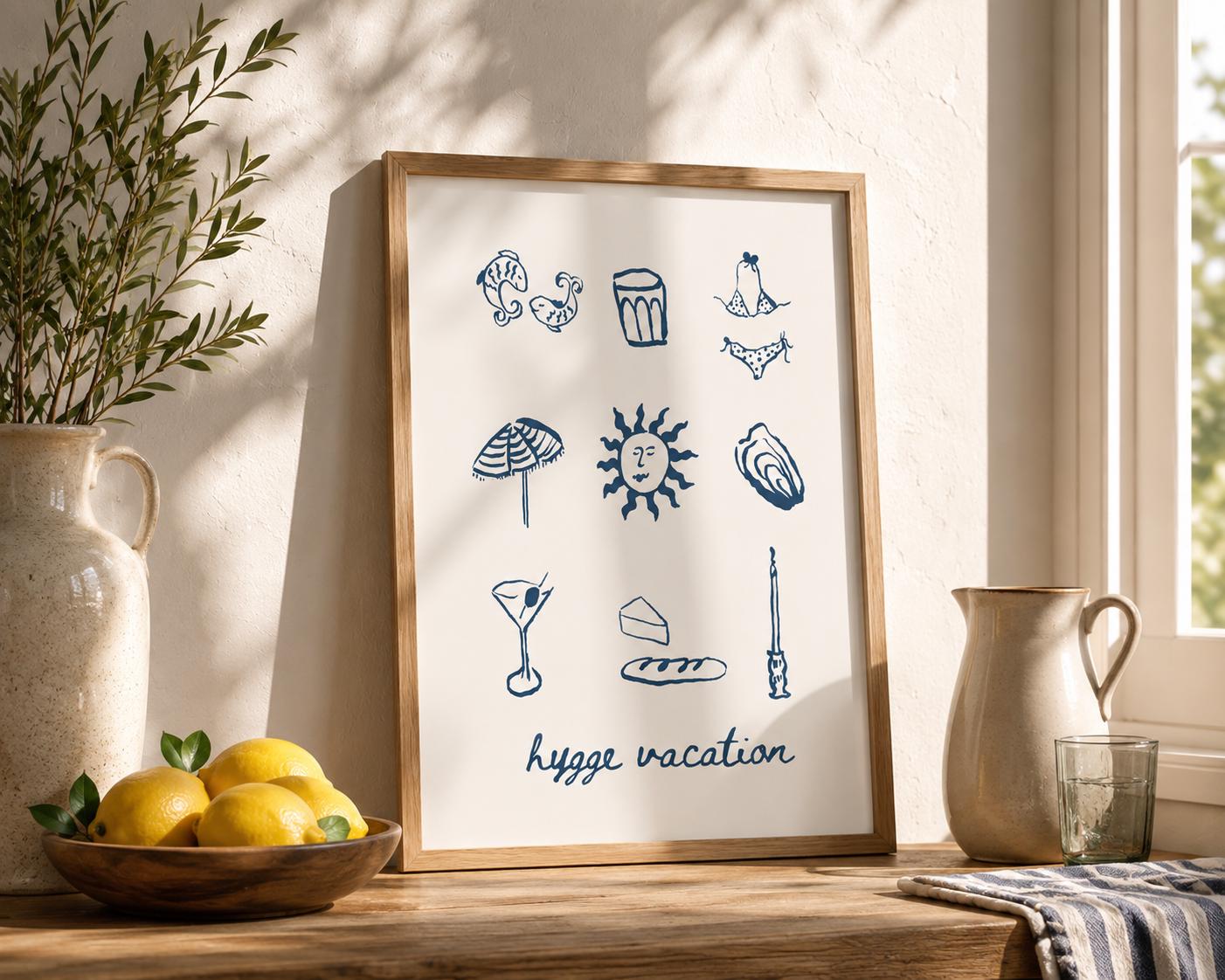 Hygge Vacation Print | Coastal Summer Vibes Illustration (digital