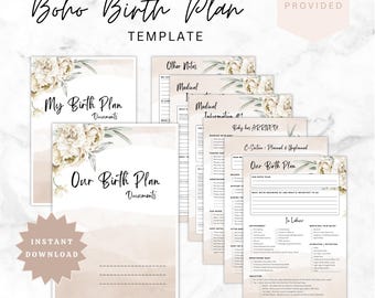 Boho Birth Plan Template | Printable Pregnancy Planner (A4 & US Letter)