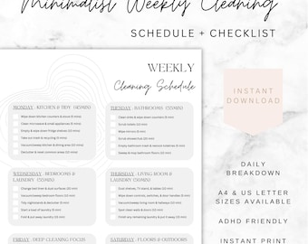 Minimalist Weekly Cleaning Schedule | ADHD-Friendly Checklist (Digital Download)
