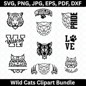 Wild cat Svg Bundle, Wildcat School Spirit SVG, Wildcat Mascot head, silhouette wildcats svg, Shirt Svg, Wildcat Face PNG, Wildcats Cricut