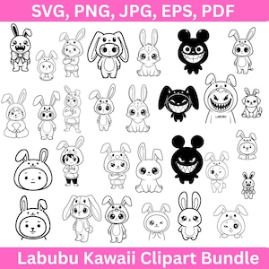 Mega Labubu clipartbundel, schattige Bunny Labubu sublimatie ontwerpen, Labubu voor stickers, ambachten, Labubu png, Labubu png, kawaii monsters SVG