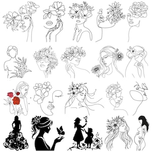Nackte Blumen Frau SVG-Bundle, Blume Linie Kunst, Frau Silhouette SVG, SVG, Png, Weiblicher Körper SVG, Frau Clipart, Boho Dekor, Cricut Cut-Dateien