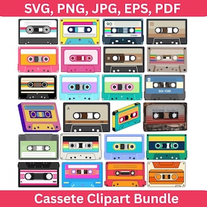 Cassette SVG Bundle, Cassette Clipart, Vintage Tape Svg Png, Cassette Tape Svg, Retro Cassette Vector, Music Cassette, Audio Cassette Svg