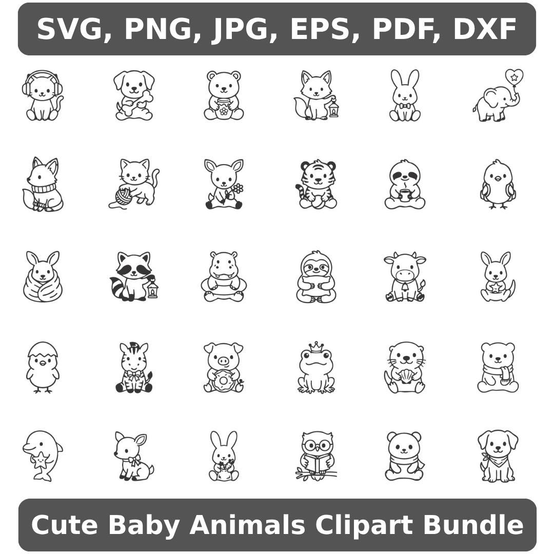 Cute Baby Animals Svg Bundle, Farm Cute Animals Baby Svg Png, Vector ...