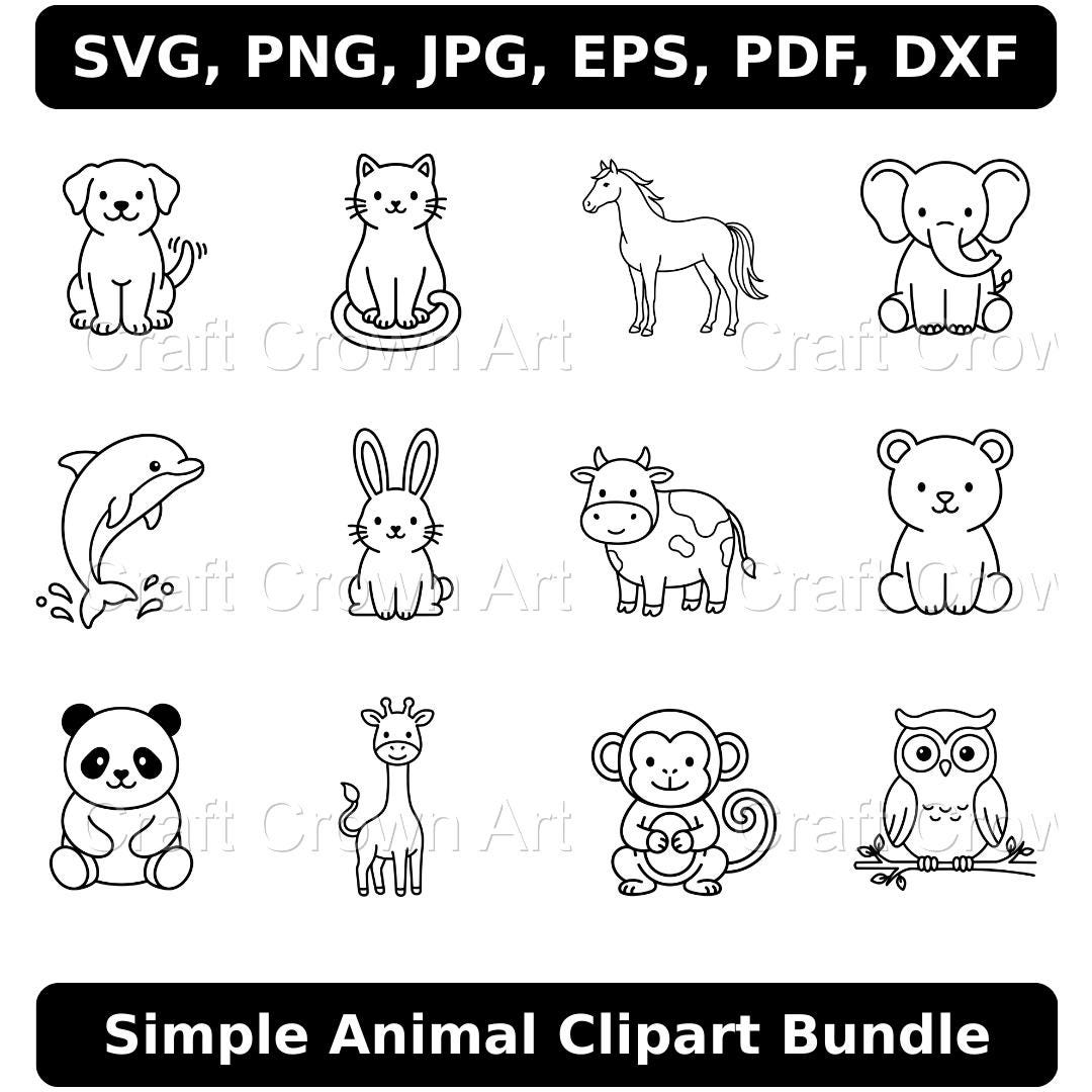 Simple Doodle Animal SVG Clipart Bundle, Animals Bundle Svg Png Dxf Eps ...