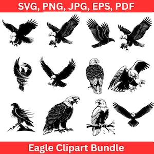 Eagles SVG Bundle, Eagle Clipart, Eagle Silhouette PNG,  Eagle Head Vector, Bird of Prey Designs, Tattoo Style Eagle Cut Files Eagle Clipart