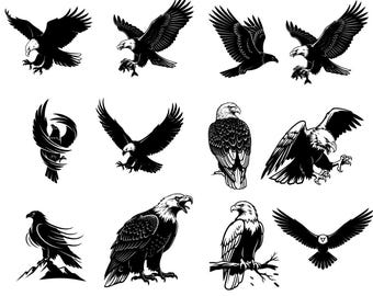 Eagle SVG Bundle, 100 Eagle Designs, Bald Eagle SVG Bundle, Eagle Silhouettes and Clipart, Patriotic Bird Cut File, Silhouette SVG, Clipart