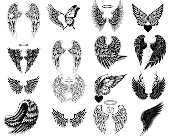 Angel Wings Clipart Bundle, Vector Wings, SVG PNG JPG (eps, pdf), Angel Halo, Butterfly, Heart, Digital Download