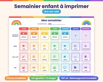 Wochenplaner mit Regenbogenmotiv zum Ausdrucken für Kinder – Visueller Wochenplaner, 54 Seiten, personalisierbarer Name, Routine für Kinder mit ADHS/Autismus, Vorschule