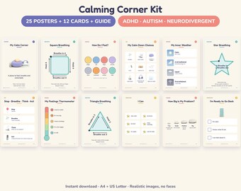 Calming Corner Posters, Calm Down Corner Kit, Autism ADHD Visual Supports, Feelings Chart, Coping Skills, Classroom Decor Printable
