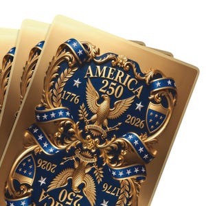 250th Anniversary Gold Freedom Luxe Playing Card Deck, Commemorative Premium Poker Cards, Clear Acrylic Display Case, Patriotic Gift