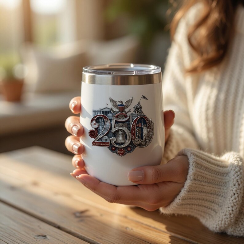 Patriottische beker, herdenkingsbeker 250e verjaardag, geïsoleerde 12oz reismok met deksel voor wijn, koffiewater, cadeau 4 juli afbeelding 7