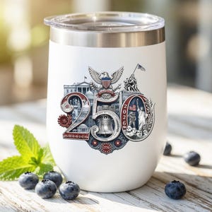 Patriottische beker, herdenkingsbeker 250e verjaardag, geïsoleerde 12oz reismok met deksel voor wijn, koffiewater, cadeau 4 juli afbeelding 4