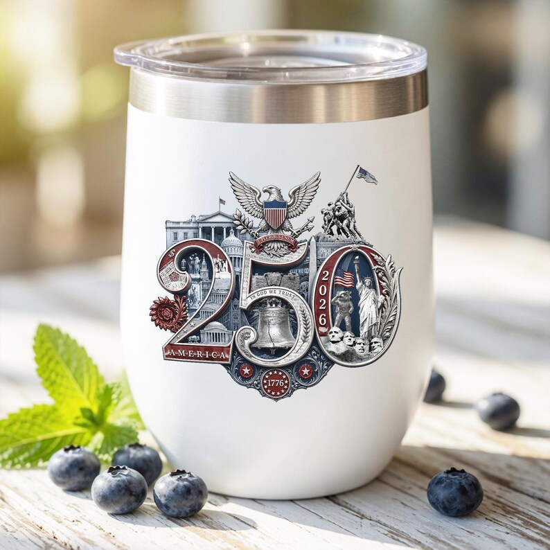 Patriottische beker, herdenkingsbeker 250e verjaardag, geïsoleerde 12oz reismok met deksel voor wijn, koffiewater, cadeau 4 juli afbeelding 4