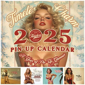 2025 PinUps Wall Calendar, Premium 14 x 11.5&quot; Retro Pin-Up Girls Art History, Limited Edition Vintage Military Man Cave Decor, Vintage Gift