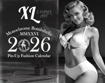 Calendrier mural 2026 pin-up, calendrier de lingerie bikini pin-up mode, bombes rétro, cadeau vintage pour lui, 2 panneaux XL