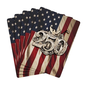 250th Anniversary Playing Card Deck, American Flag Gold 250 Emblem, Historic Monuments, USA 250th Patriotic Gift, July 4th Party Cards