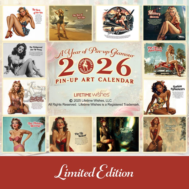 2026 Pinup Calendar, Timeless Charm Limited Edition, Retro Pinup Girls