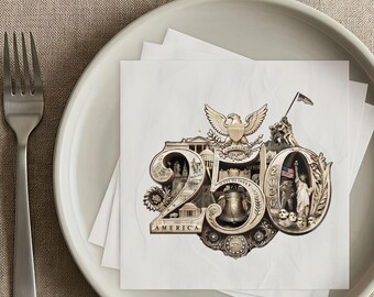 4th of July Party Napkins - Hand-craft America 250 Commemorative Design, Independence Day BBQ, Patriotic Dinner Cocktail Napkins, Pack of 50