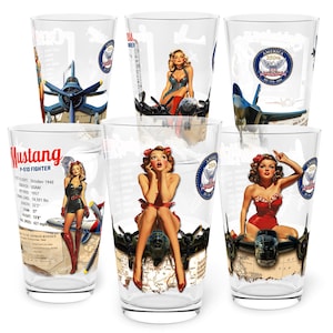 250th Anniversary Patriotic Pint Glasses Set of 6, USA Aviation Barware, Man Cave Decor, 1776–2026 History Gift