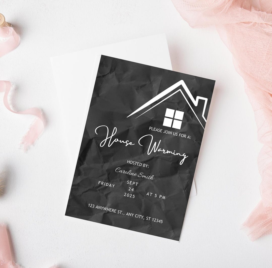 Modern Black House Warming Invitation Template Editable Canva Invite ...