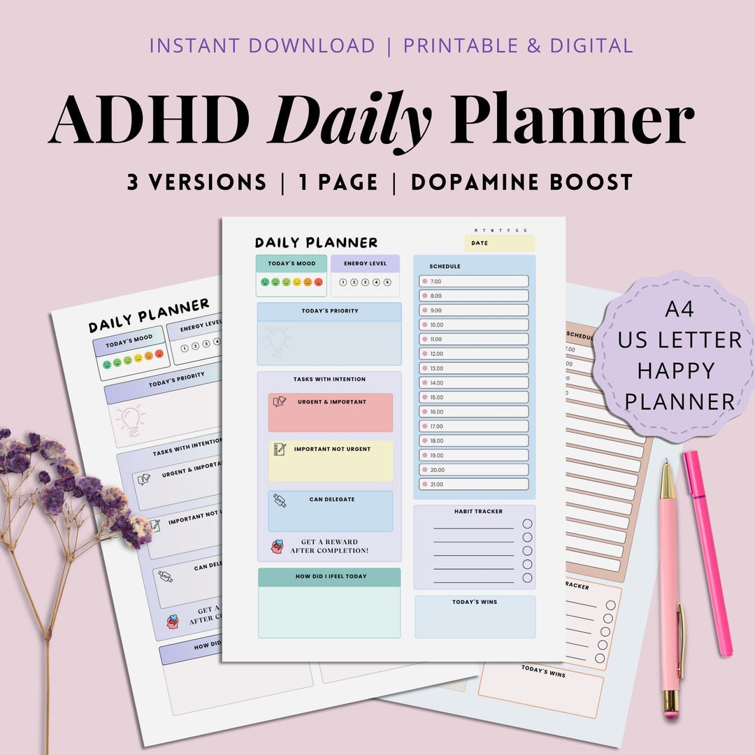 ADHD Daily Planner Printable for Adults Focus Planner Template With ...