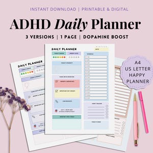 ADHD Daily Planner Printable for Adults Focus Planner Template with Habit Tracker & Brain Dump Sheet Productivity Matrix Organizer Bundle