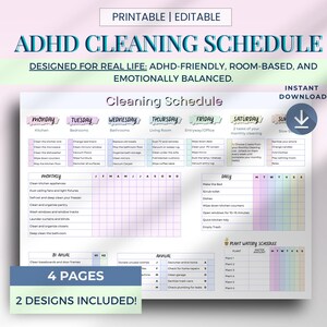 Bewerkbare ADHD-schoonmaakchecklist Schoonmaakschema voor volwassenen Maandelijks opruimen Wekelijkse schoonmaaklijst Diepe schoonmaakroutine Klusjeskaart voor volwassenen