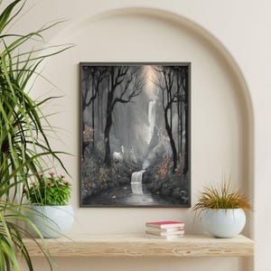 Enchanted Woodland Fantasy Scene | Mystical Forest Wall Art Print | Whimsical Animal Decor|gift for nature lovers and adventure lovers
