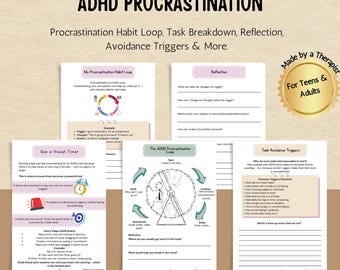 Hoja de trabajo sobre la procrastinación en el TDAH: Adolescentes y adultos, herramientas de terapia cognitivo conductual (Descarga PDF, 25 páginas)