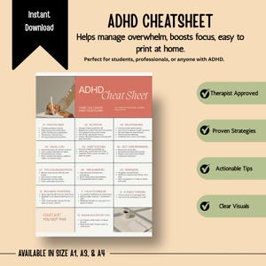 ADHD Cheat Sheet; Attention Deficit Hyperactivity Disorder Resources; ADHD Tools; Executive Function Resources; ADHD Therapy