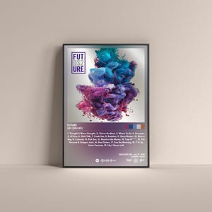 May include: Album cover art for Future's album "DS2 (Deluxe)". The cover features a colorful, abstract design of purple, blue, and pink smoke. The album title is in white text with a black outline. The tracklist is listed below the album title.