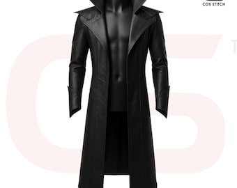 Trench in pelle da vampiro gotico fatto a mano - Costume di Halloween
