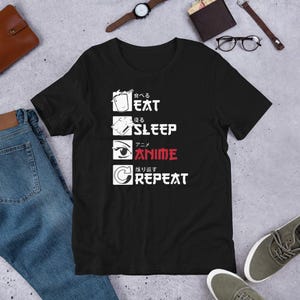 Retro Anime Apparel Shirt For Him Anime Graphic Apparel Sleep Repeat Shirt Anime Lover Shirt For Friend Oversize Anime Cool Shirt