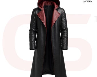 Handmade Leather Cyberpunk Trench Coat: Hooded Overcoat