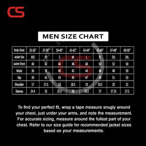 Puede incluir: Gr&aacute;fico negro con una tabla de tallas para hombre para chaquetas. La tabla incluye medidas de contorno de pecho, talla de chaqueta, contorno de pecho de chaqueta, cintura, cadera, hombro y mangas. Tambi&eacute;n se incluyen instrucciones de medici&oacute;n.
