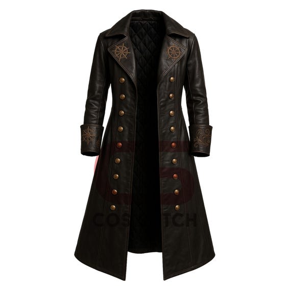 ジャケット・アウター vintage gimmick leather trench coat Men Captain Hook Real Leather Long Trench Coat, Vintage Pirate