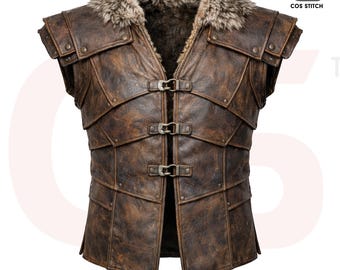 Viking Leather Vest Fur Collar Armor Medieval Norse Warrior Costume LARP Leather Outfit