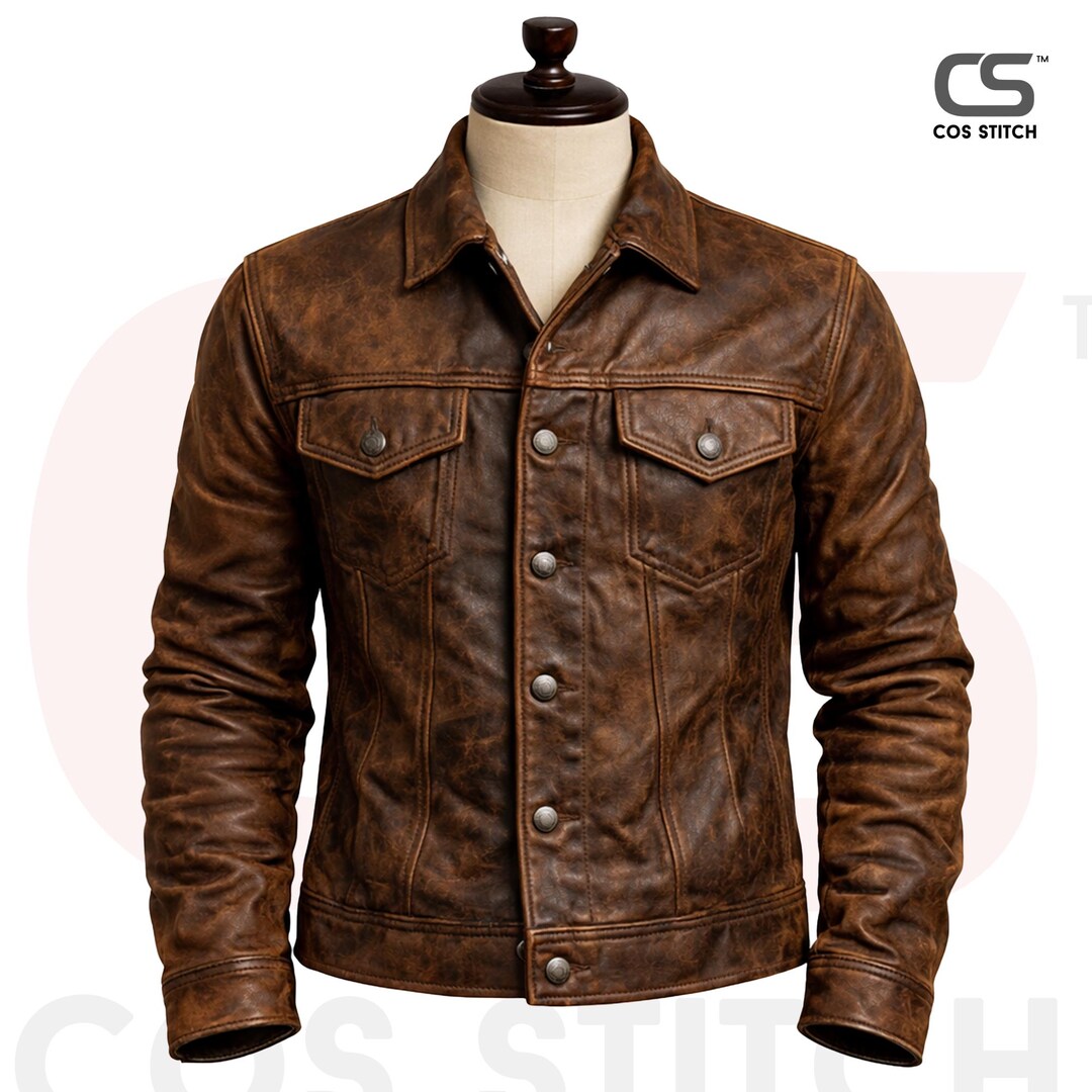 Dark Brown Black Cowboy Leather Jacket Men Western Ranch Jacket Vintage ...