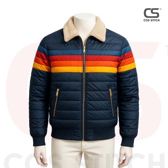 Handmade Unisex Merced Puffer Jacket, Gamer Cosplay Jacket, Ellie Cosplay Jacket, Rainbow Stripped Jacket Gift for Friend
