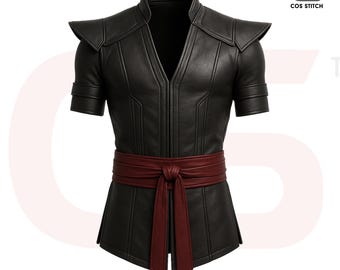 Giacca da ninja fatta a mano, costume da guerriero, da giocatore, nera, da ninja, per cosplay di Halloween, giacca in vera pelle, regalo per giocatore.