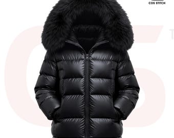 Chaqueta acolchada de cuero negro con capucha de piel, unisex, de invierno, de lujo.