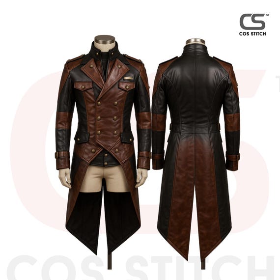 TDEOK Trenchcoat heren lang leer zwart middeleeuws dubbelrijs mantel TDEOK Trenchcoat heren lang leer zwart middeleeuws dubbelrijs mantel