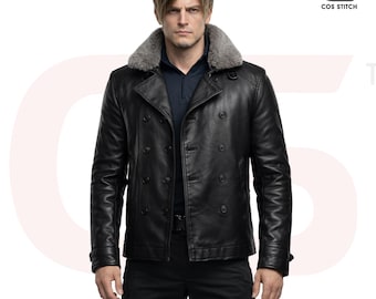 Leon Kennedy Black Leather Jacket Resident Evil Requiem Cosplay Costume Handmade Gamer Jacket Comic-Con and Cosplay Fans Costume