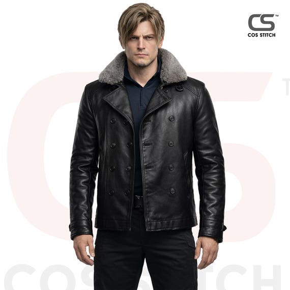Leon Kennedy Black Leather Jacket Resident Evil Requiem Cosplay Costume Handmade Gamer Jacket Comic-Con and Cosplay Fans Costume